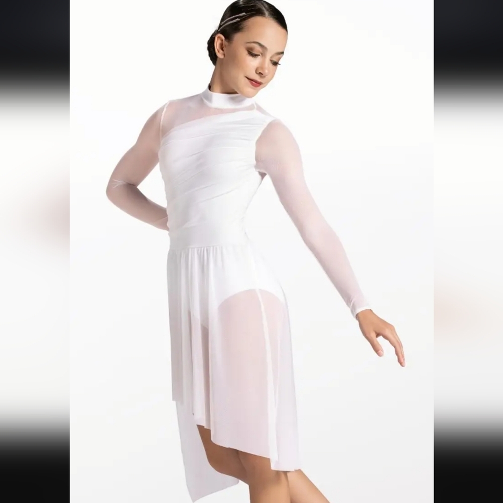 Weissman White Sheer Long Sleeve Dance Costume